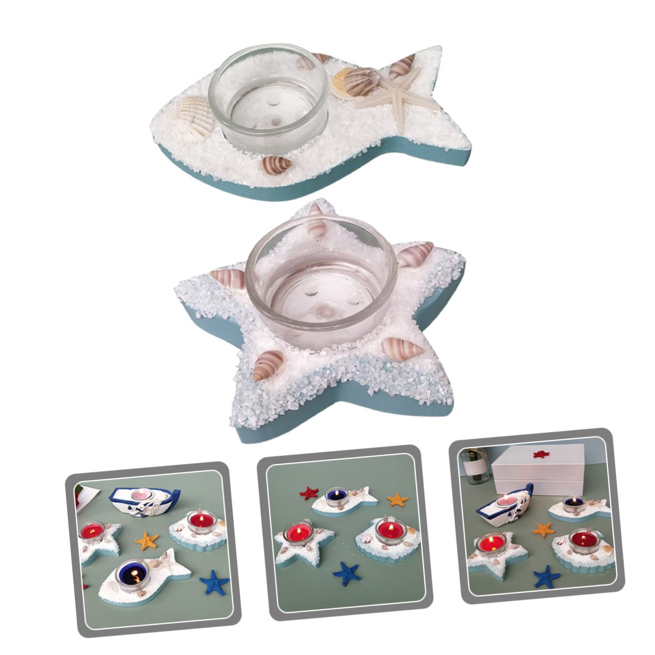 2 Set Cangoli Di Stelle Marine Candele Candela Conica Candelieri Senza Titolare Arredamento Candelabro Da Tavolo Porta Tealight Nautico Di Legno 2 Pezzi*2
