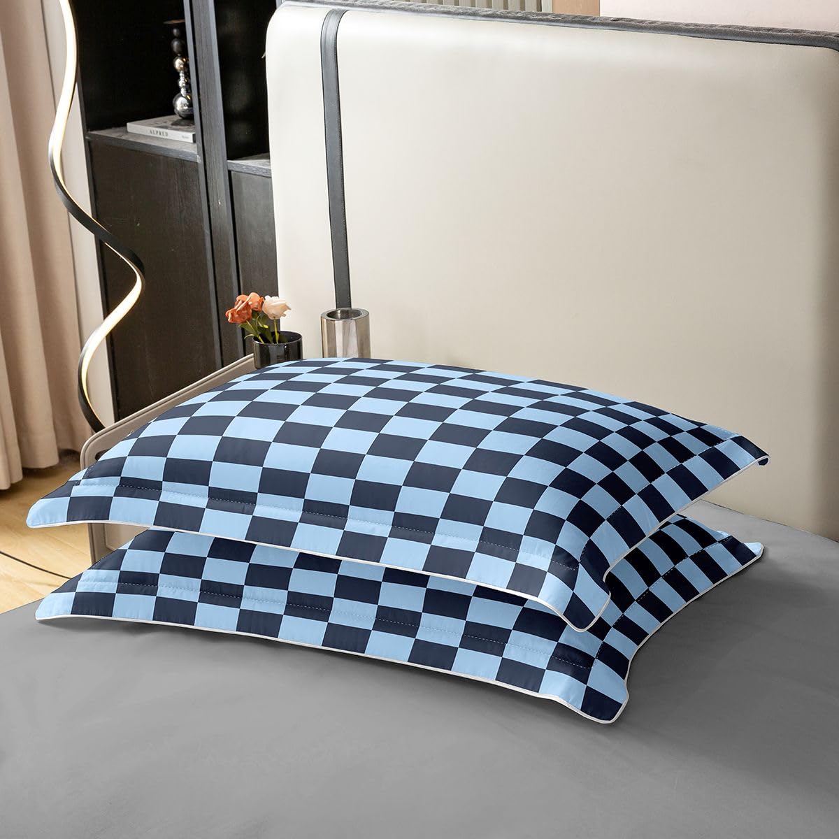 Homemissing Retro Blau Kariert Bettwäsche Set 200x200cm Erwachsene Kinder