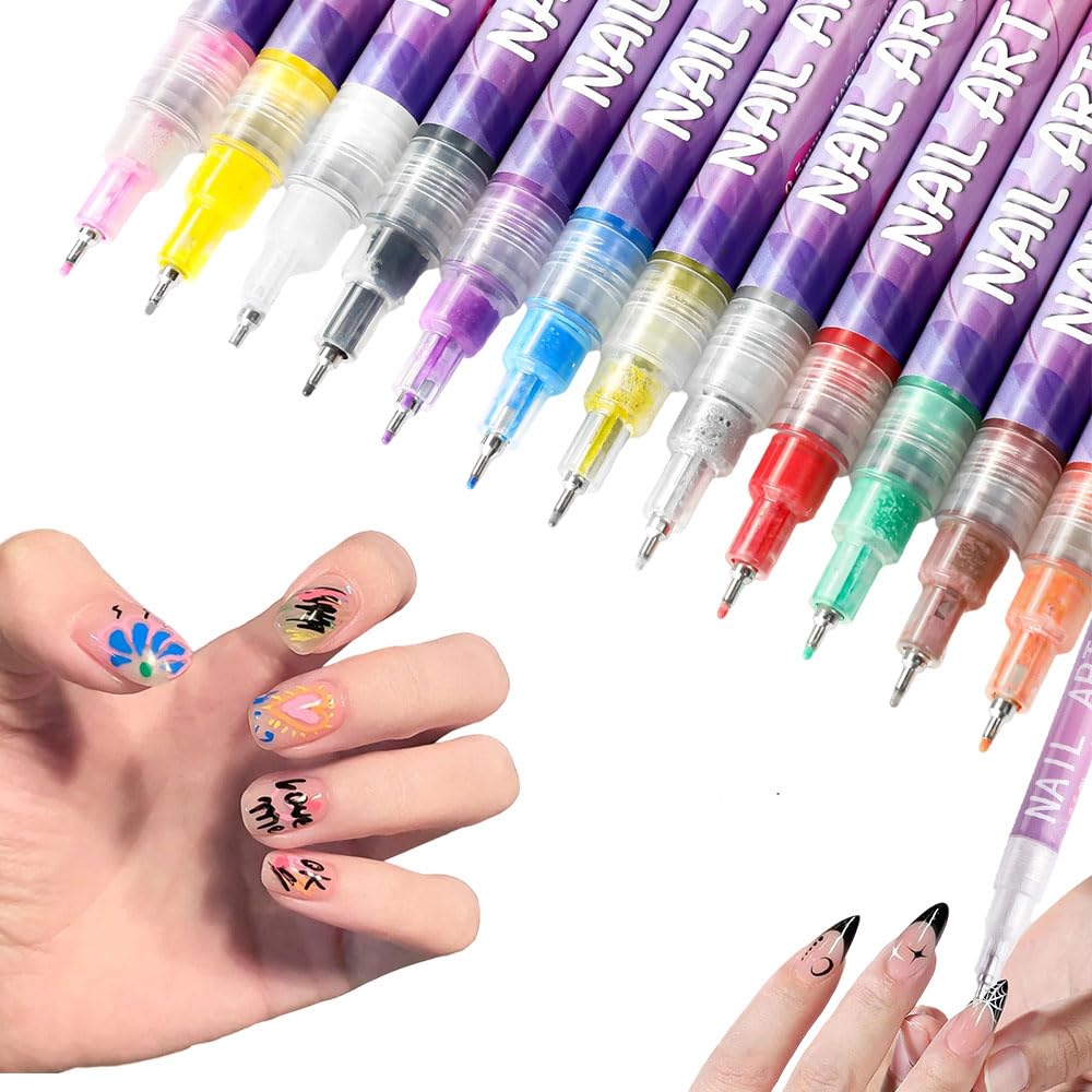 12 Colors Nail Art Pens Set Nail Art Markers Doodle Pen for Kids Adults Nail Art Tools for