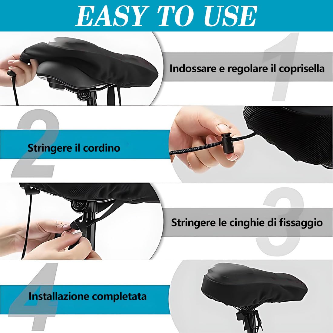 1 Rivestimento per Sella in Gel Morbido, Coprisella Imbottito con Impregnazione Comfortevole, Adatto per Bici da Corsa, City Bike, Mountain Bike, MTB, E-Bike e Bici da Spinning, 27 x 18 cm