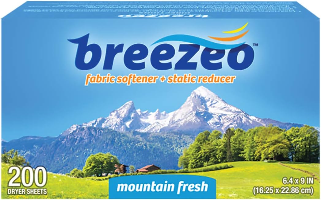 Breezeo Fabric Softener Dryer Sheets, Mountain Fresh, 200 Count