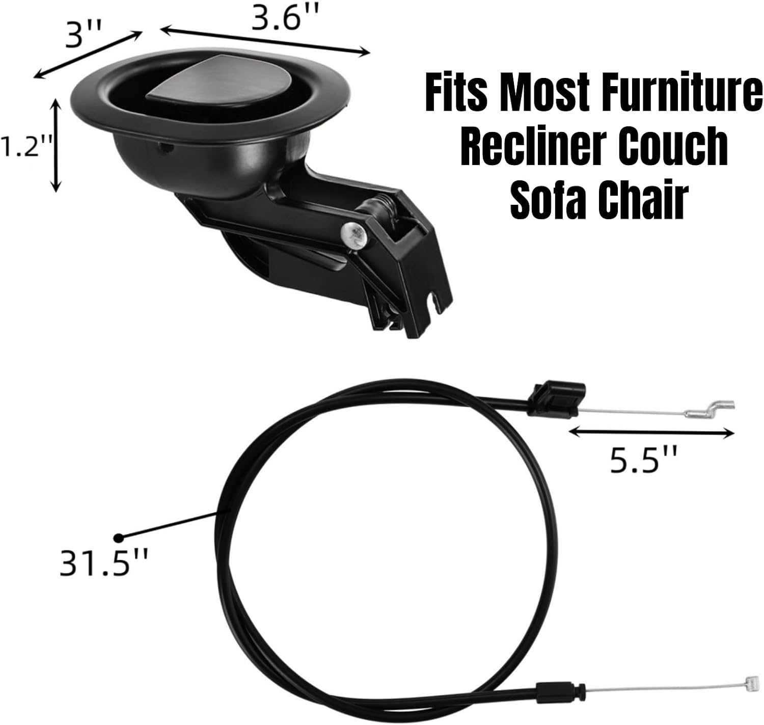 2 Sets of Metal Recliner Release Pull Handle, Universal Fit | Heavy Duty Sofa Release Lever Pull Handle with Cable, Recliners Repair Replacement Parts for Furniture Recliner Couch Sofa