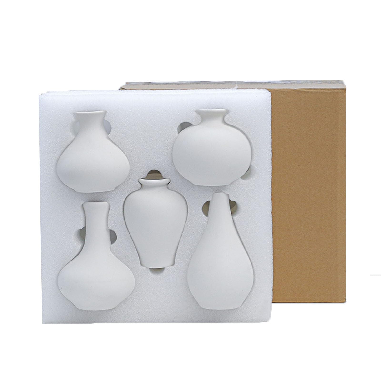 5-Pack White Ceramic Vase, Mini Pottery Vases, Black Bud Vases for Flowers and Pampas Grass, for Weddings Table Decor TV Cabinet Desktop Ornaments(White)