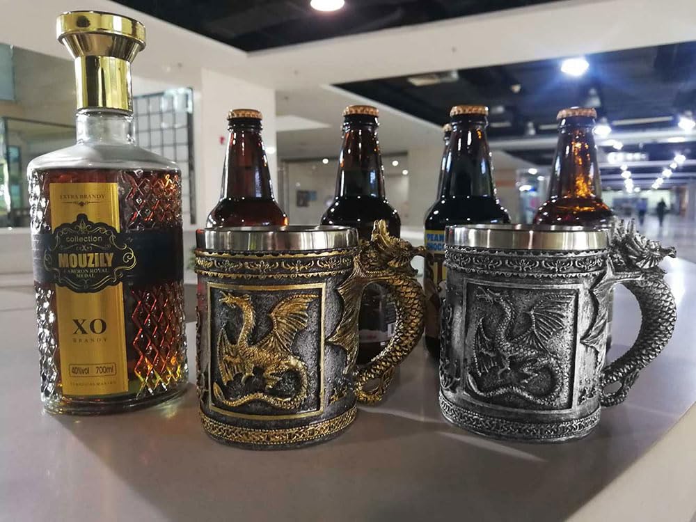 CUZOKOLA Medieval Dungeons and Dragons Cup Gifts Beer Steins Drinking,Dnd Goth Game Dragon Mug-14oz Stainless Steel Novelty Coffee Mug Friends Cup for Dragon Figurine Collector&Medieval Gifts for Men