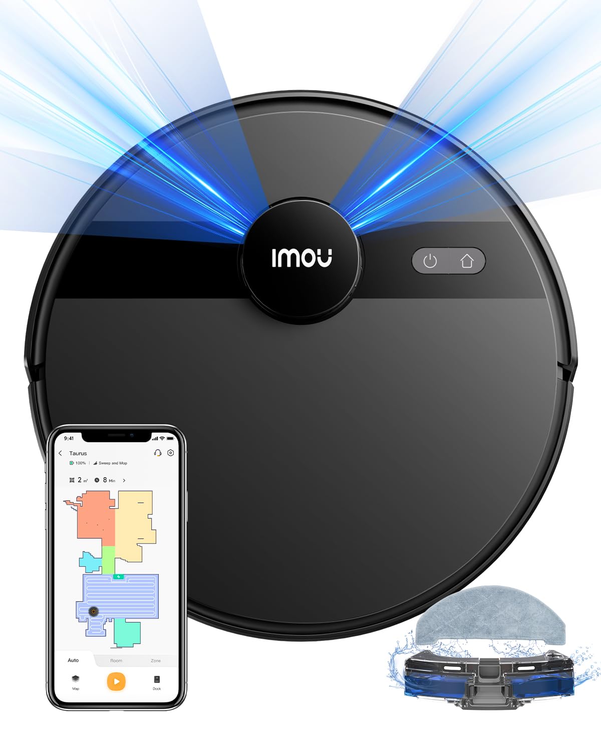 Imou Robot aspirapolvere 4500Pa RV1L aspirapolvere robot 2 in 1, ricarica automatica da 3200mAh, Navigazione LiDAR, APP