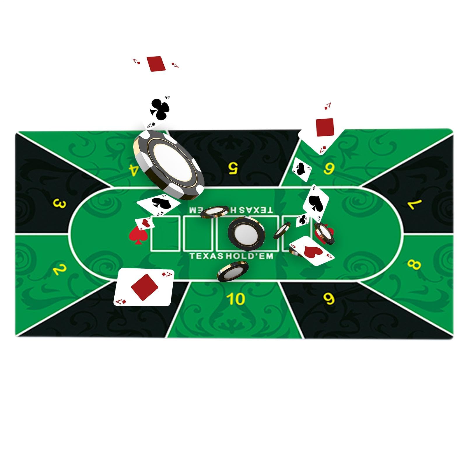 Poker-Tischmatte, Poker-Tischmatte – tragbare Spielmatte aus Gummi mit Poker-Layout, Holdemmatte für Zuhause, Gesellschaftsspielzimmer, Meetings