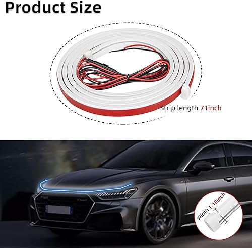 Miniatura 2 de Ziciner Tira de luz para capó de automóvil, tira LED flexible de 71 pulgadas, impermeable, luces de circulación diurna, accesorios universales para