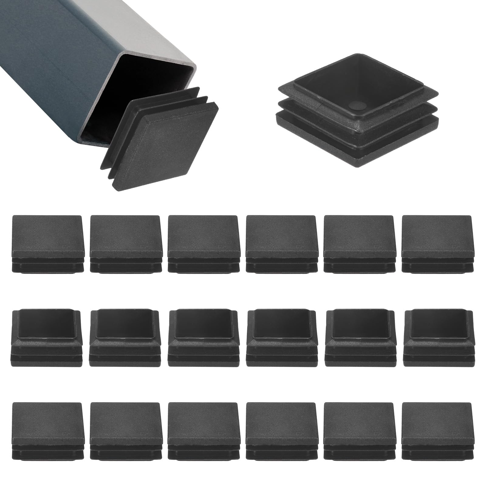M METERXITY 20-Pack Tubing End Caps, 38 x 38mm Plastic Square Hole Plugs Inserts for Chair Leg/Bar Stool/Fitness Equipment
