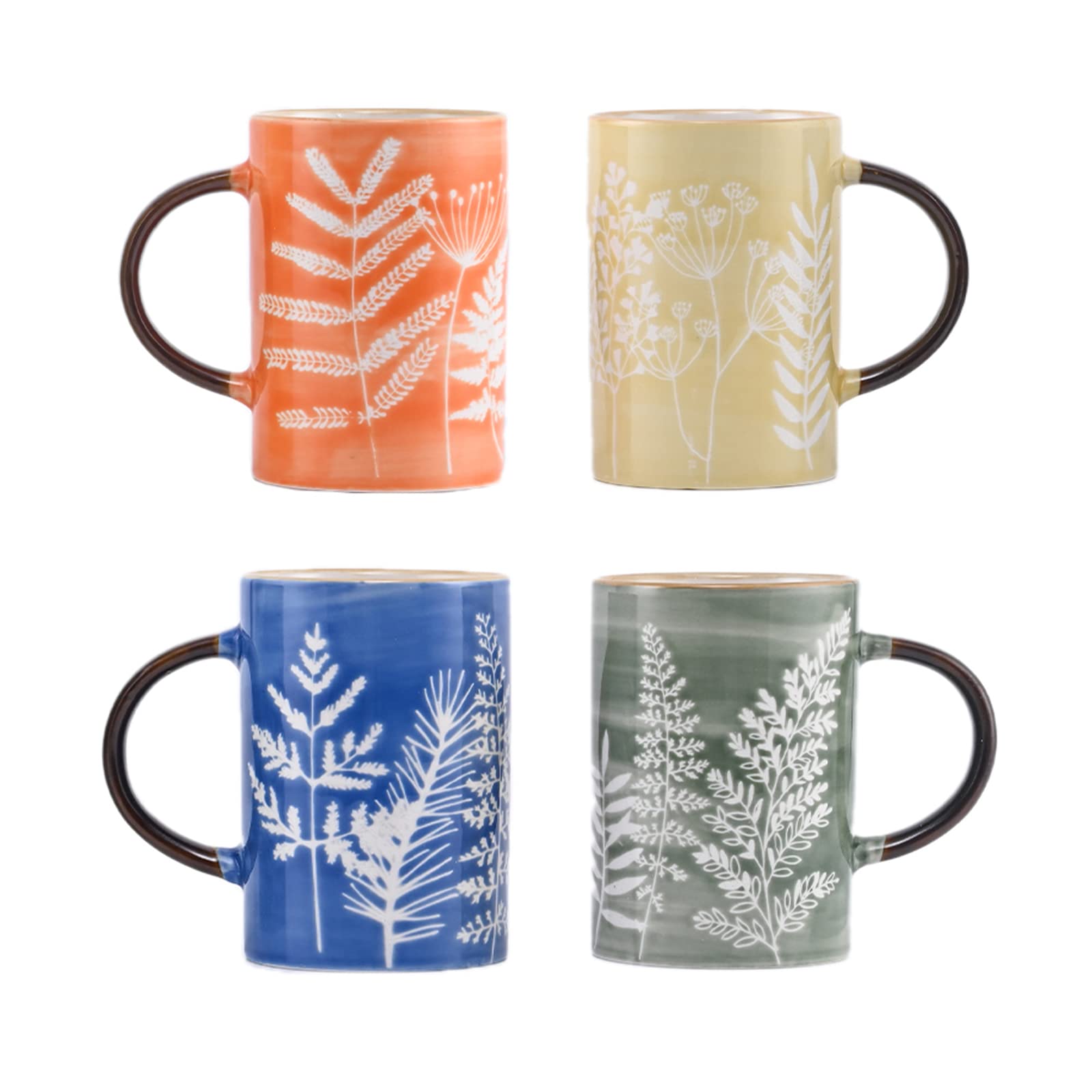Taimei Teatime Coffee Mugs Set of 4, 14.5oz Tall Ceramic Coffee Cups with Big Handle, Colorful Floral Pattern Coffee Mugs For Home and Office, Mug Gift Set for Women, Microwave and Dishwasher Safe