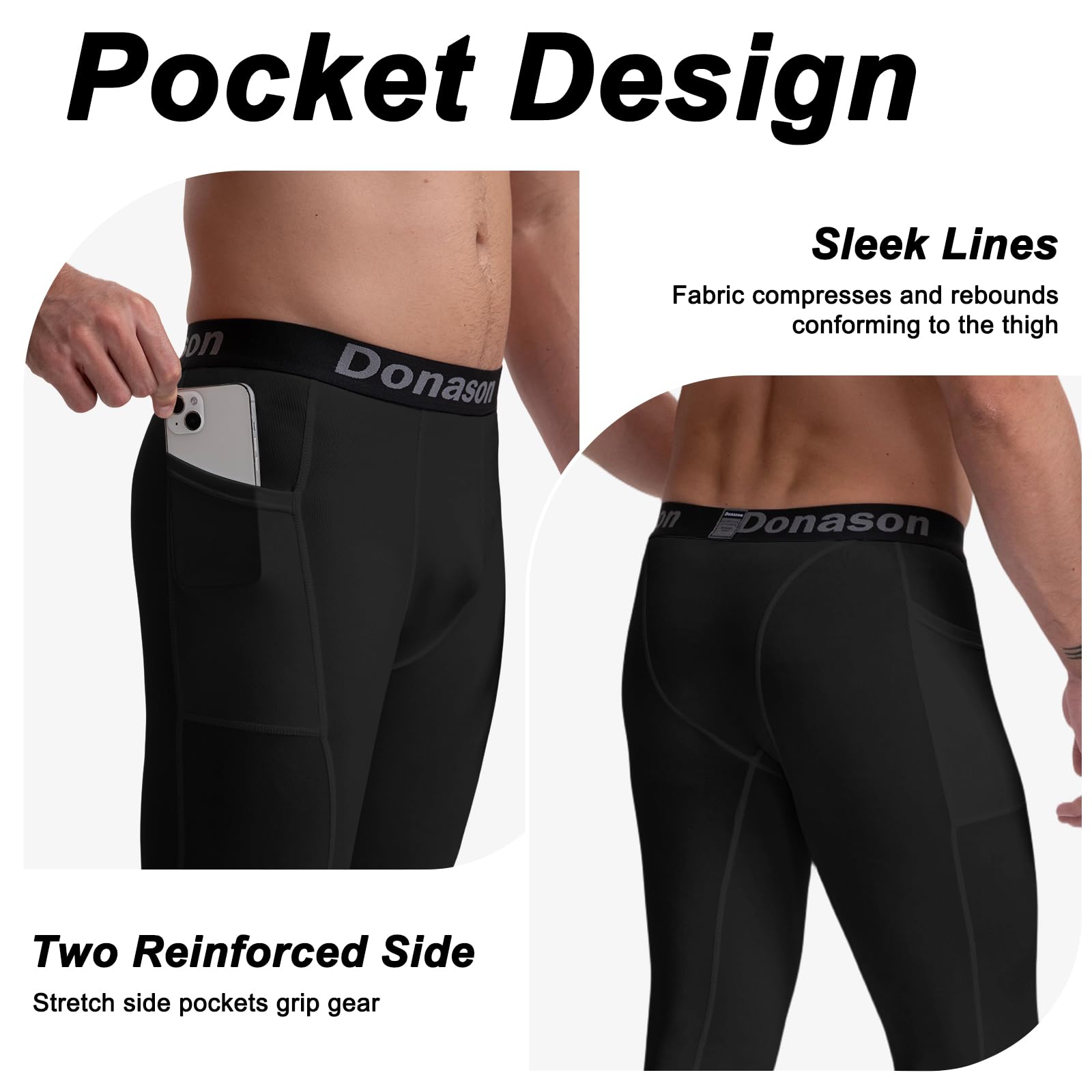 Męskie legginsy kompresyjne z kieszeniami, legginsy do biegania męskie rajstopy warstwa bazowa atletyczna siłownia obcisłe elastyczne szybkoschnące spodnie sportowe podgrzewane spodnie na