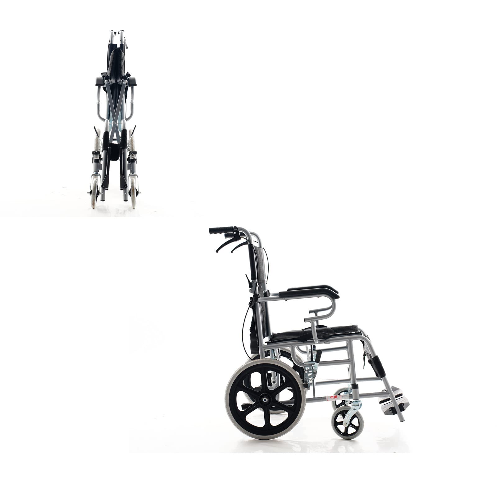 Silla de ruedas plegable ligera, ayuda de transporte compacta con freno de mano