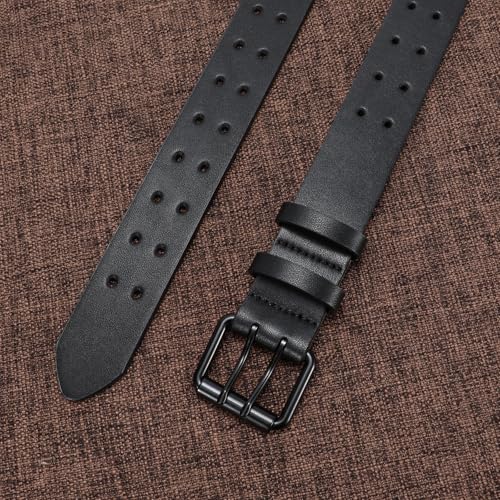 Image of XZQTIVE Men's Double Prong Leather Casual Jeans Belt, Heavy Duty Double Pin Buckle Belt for Work, Business and Daily Wear