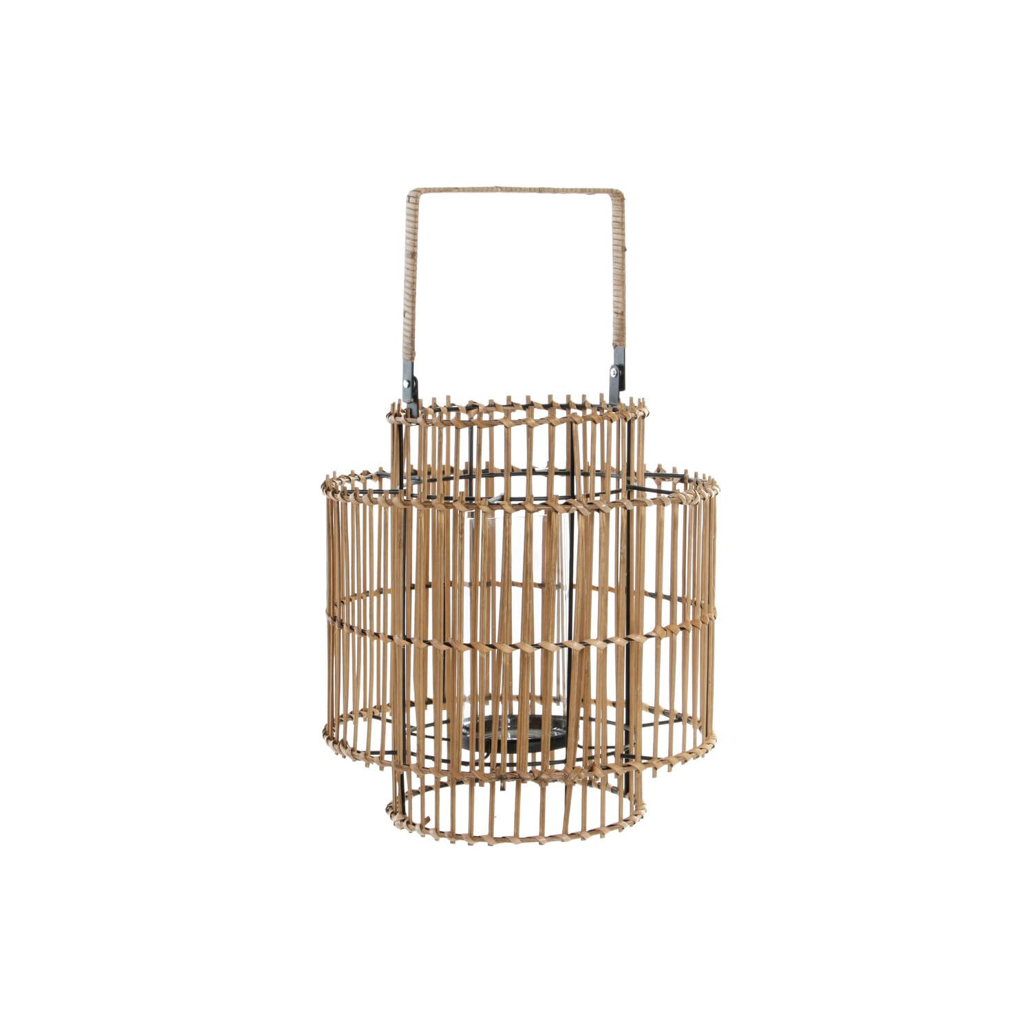 Portavela bambu metal naturel lanterne tressée pour soirée terrasse cocooning