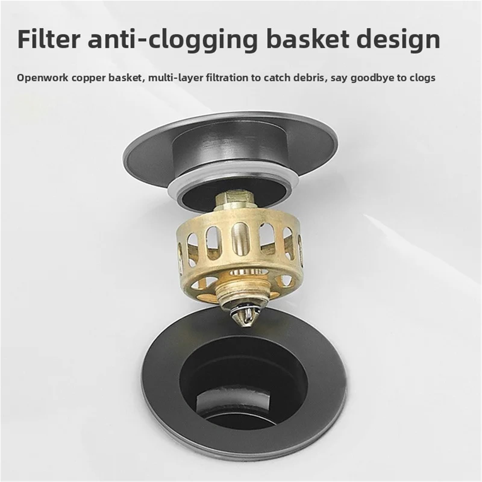 Desagüe automático para Lavabo Kit de reemplazo Drenaje emergente Gris, latón Macizo, Oro Cepillado, Conjunto desbordamiento abatible for Lavabo baño para el hogar