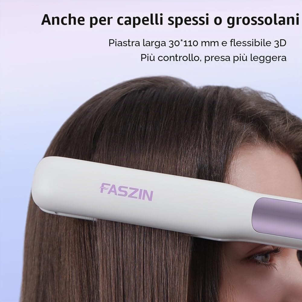 Faszin Piastra per capelli 2 in 1, per arricciare e lisciare, piastre in titanio agli ioni per uno stile liscio, riscaldamento rapido in 20 secondi, pannello galleggiante 3D che impedisce la trazione