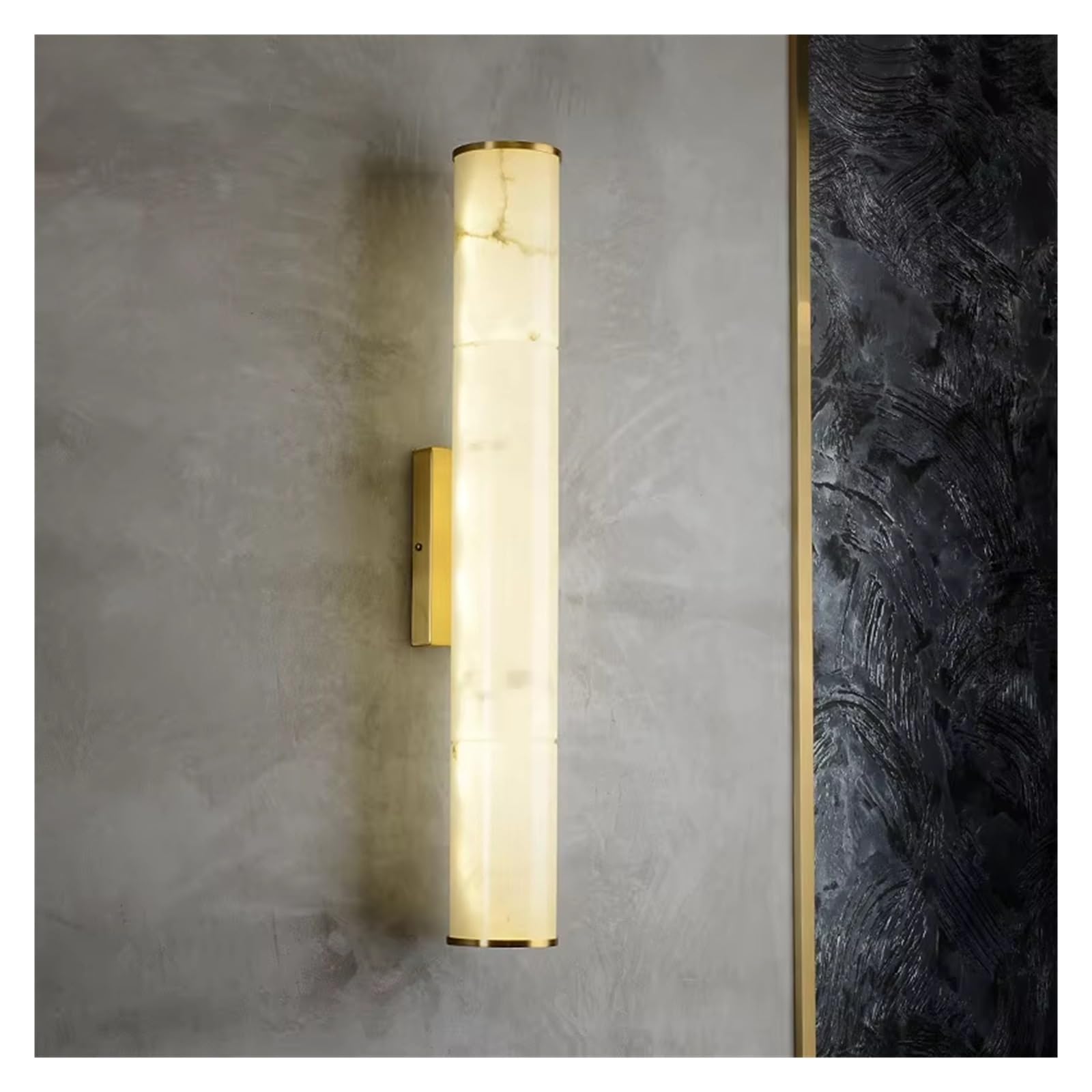 ASerZenith Cylindrical Natural Marble Led Wall Lights Copper Parlor Dining Room Sconces Light Luxury Bedroom Lamp Art Deco Drop Shipping,Warm Light-50Cm
