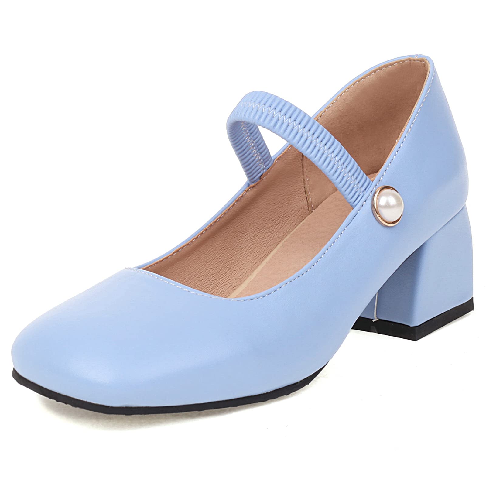 Diuniarza Punta Quadrada Grande Fit Mary Jane Tacón Ancho Mujer Zapatos