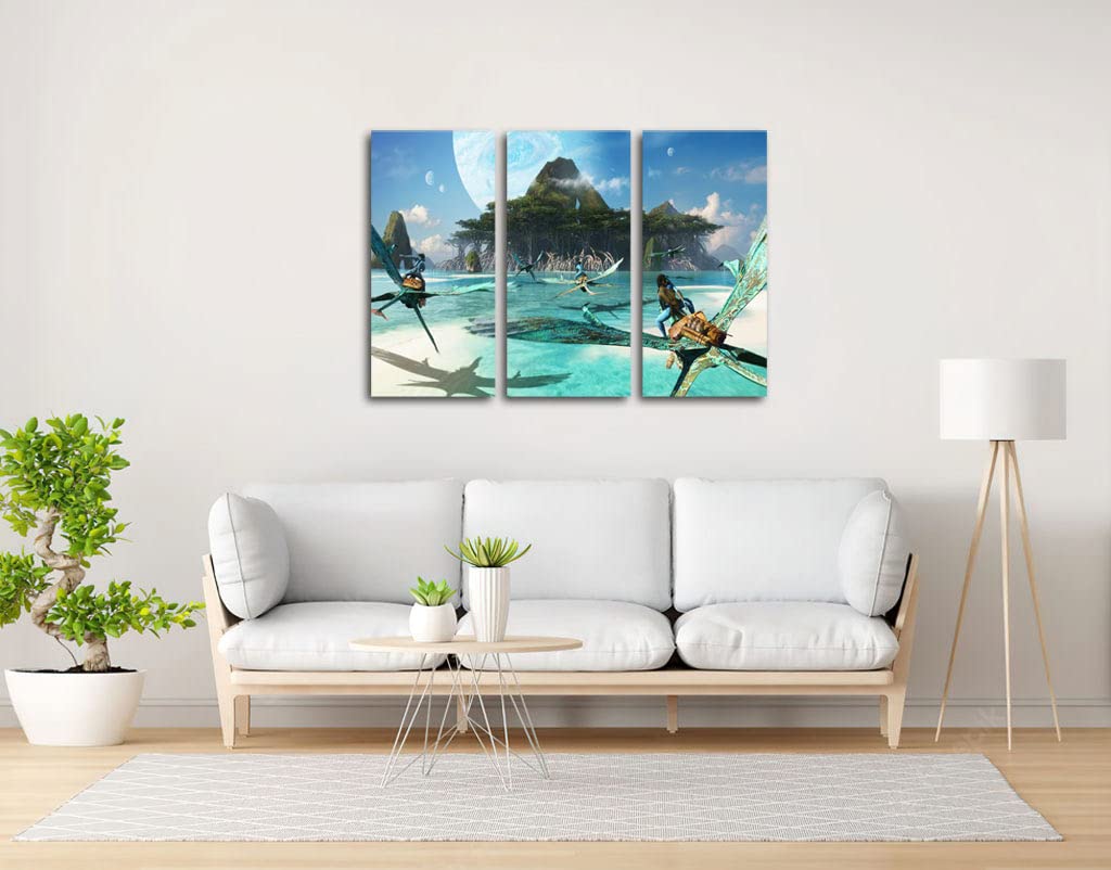 Tableau 3 Pièces Avatar 2 Sens De L'eau - Impression Sur Bois 6 Mm - Dimensions Totales 97 X 62 Cm - Déco Moderne - 3