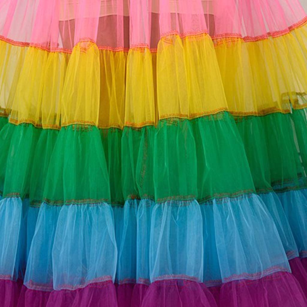 Multicolore Arcobaleno A-Line Maxi Tutu Gonna Pieghettata Piano Lunghezza Sottogonna Hoopless Da Sposa Mesh Crinolina Sottogonna Senza Cappuccio Crinolina Sottogonna