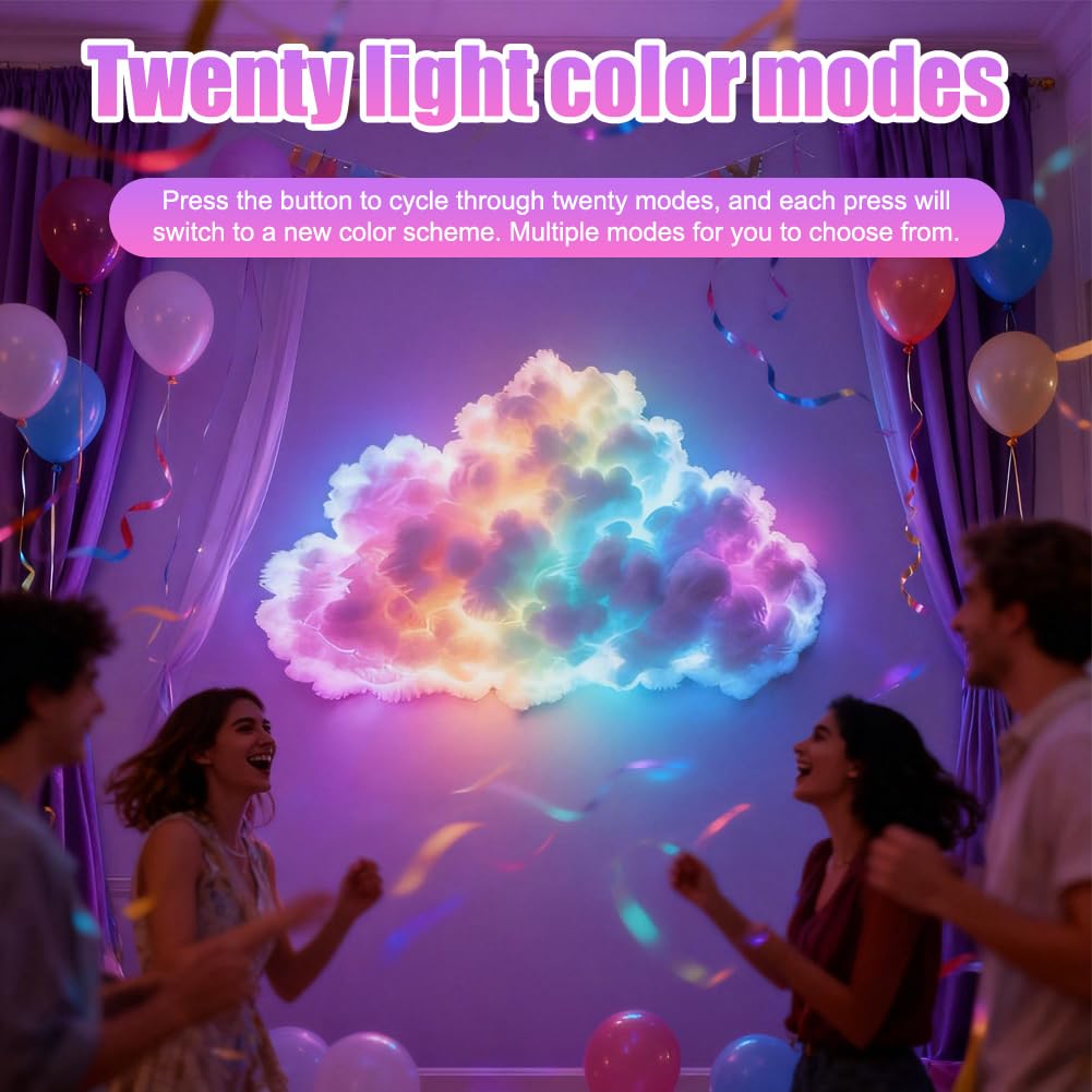 CEWROM DIY USB-Powered Thundercloud LED Light Decor, LED-Wolkenlicht Mehrfarbige Dynamische Beleuchtung mit 3D-Wolkeneffekt, Umgebungsraumdekoration für Zimmer Schlafzimmer Spielzimmer Party