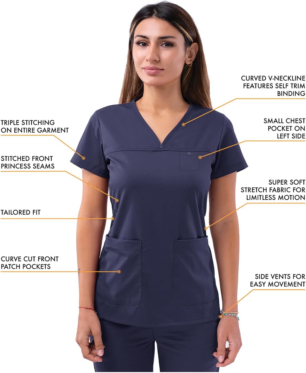 Adar Pro Scrubs Set for Women - Stretch Sweetheart V-Neck Scrub Top & Yoga Jogger Cargo Scrub Pants, 7 Pockets - Image 3