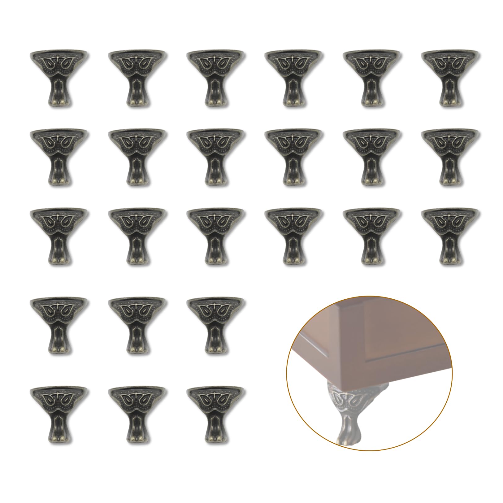 Joyangy 24Pcs Antique Brass Box Legs Feet, Corner Protectors for Wood Case, Jewelry Chest, Storage Boxes, Zinc Alloy Embellishments for Wooden Case