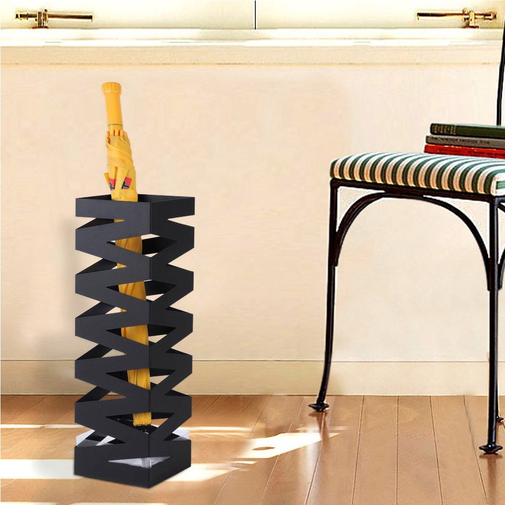 Bakaji Schirmständer Metall Schwarz - Quadratischer Regenschirmständer Mit Auffangschale