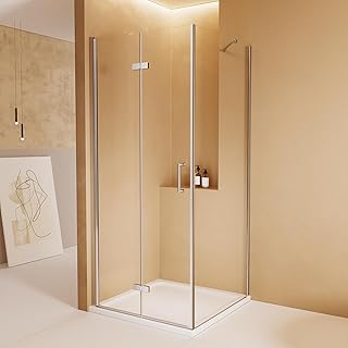EMKE Duschkabine Eckeinstieg 80 x 90 x 195cm, Duschtür Duschabtrennung Falttür Dusche, Klappbar Duschwand mit Seitenwand 80cm 6mm ESG Sicherheitsglas mit Nano Beschichtung Duschkabin