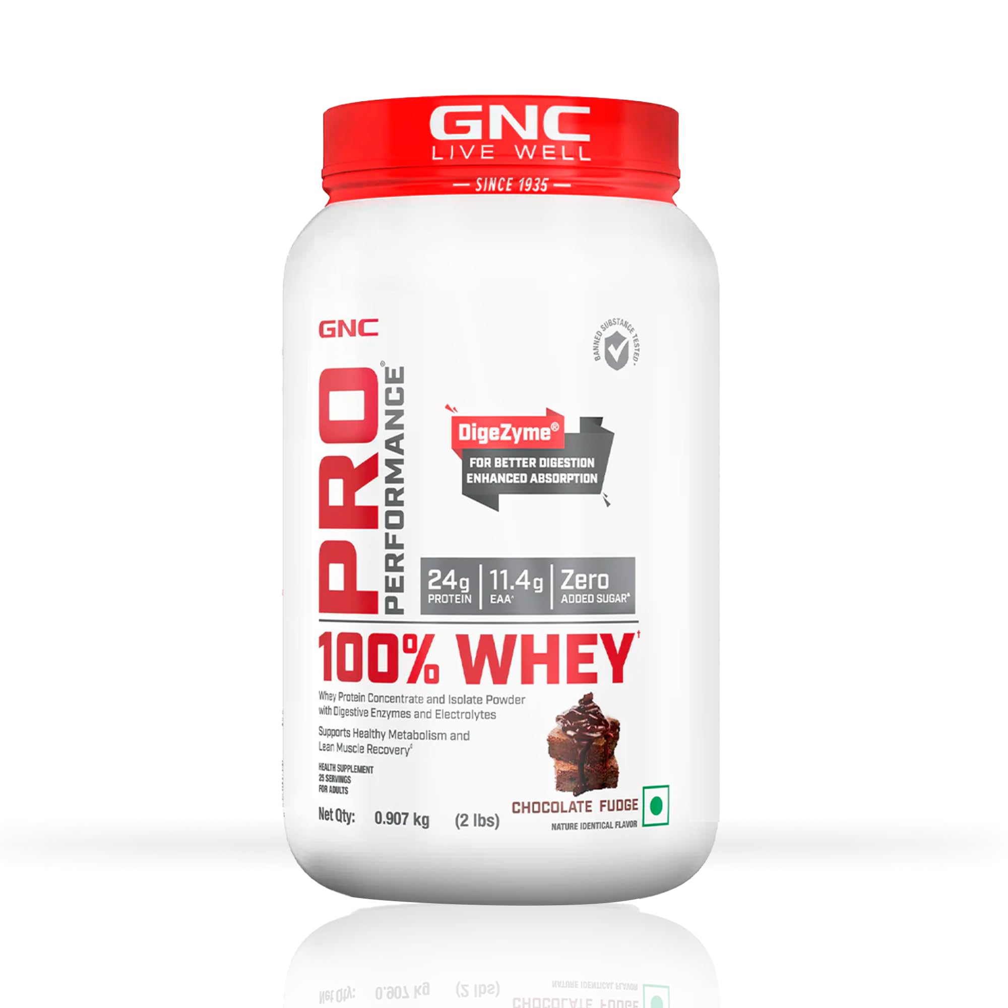 GNC Pro Performance 100% Whey Protein | 2 lbs | Muscle Growth | Muscle Recovery | DigeZyme® For Easy Digestion | Informed Choice Certified | 24g Protein | 5.5g BCAA | Chocolate Fudge-picture-29