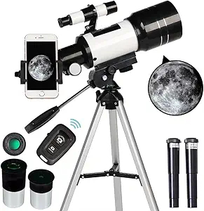 Telescope for Adults & Kids, 70mm Aperture Refractor Telescopes (15X-150X) for Astronomy Beginners, Portable Travel Telescope with Phone Adapter & Wireless Remote, Astronomy Gifts for Kids