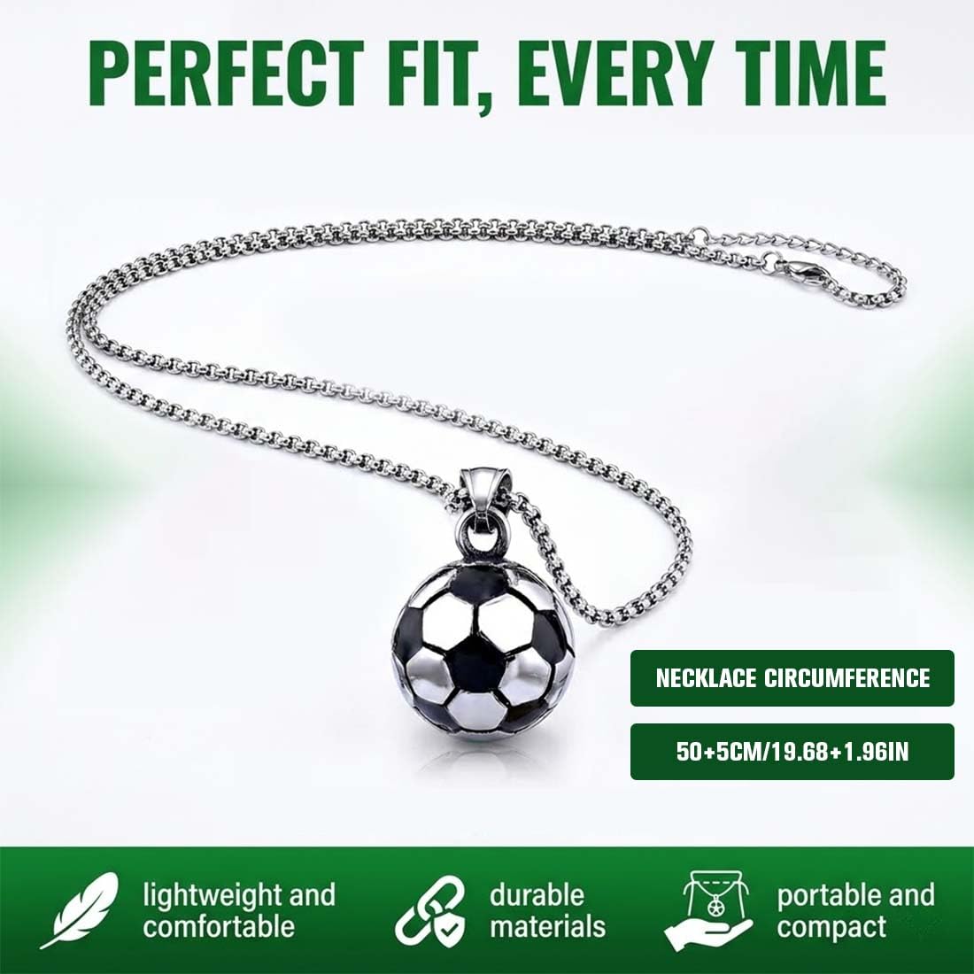 1 Collar de fútbol en acero inoxidable, colgante de balón para niños y adultos, plateado
