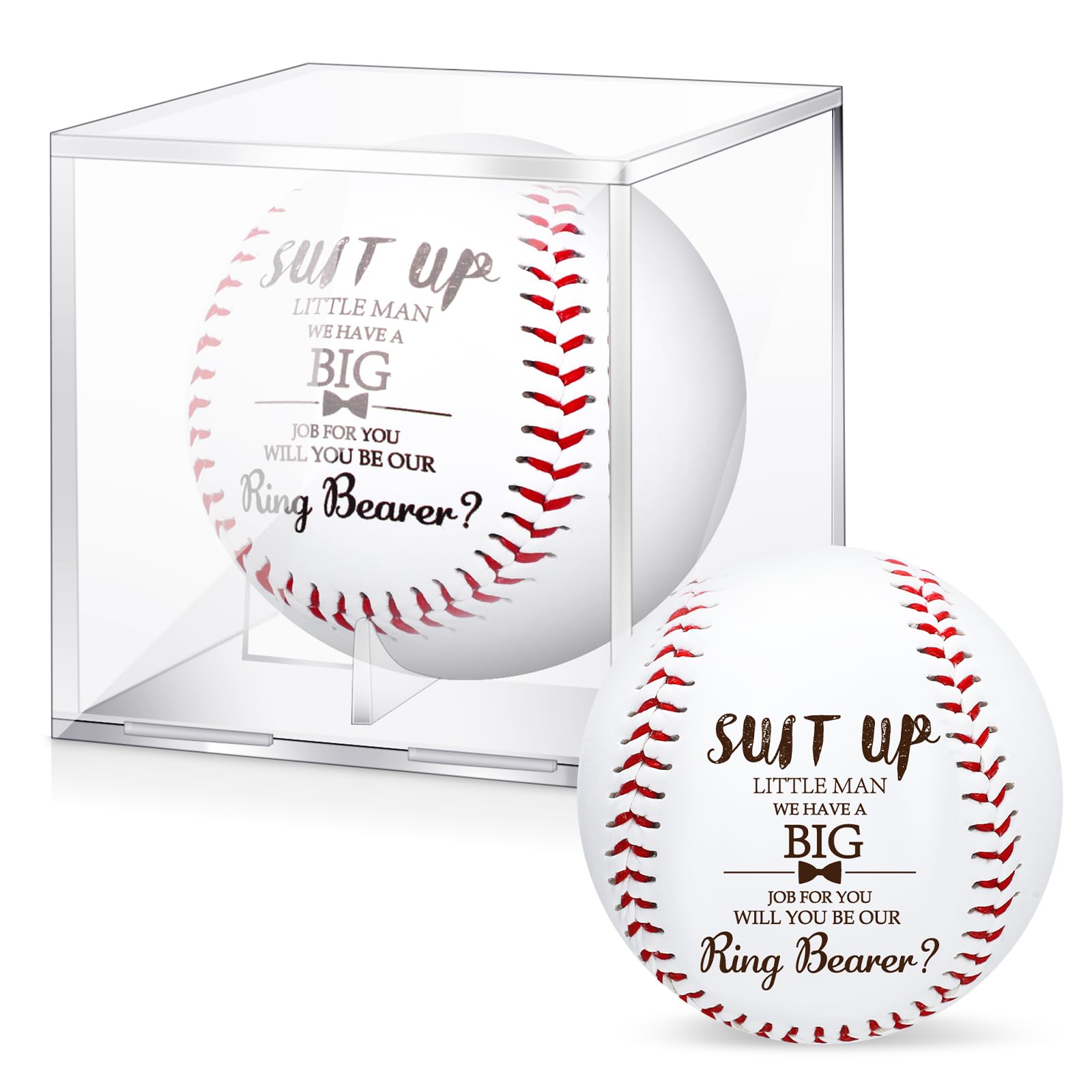 Seenelling 2 Pcs Ring Bearer Baseball Proposal Gift with Display Case