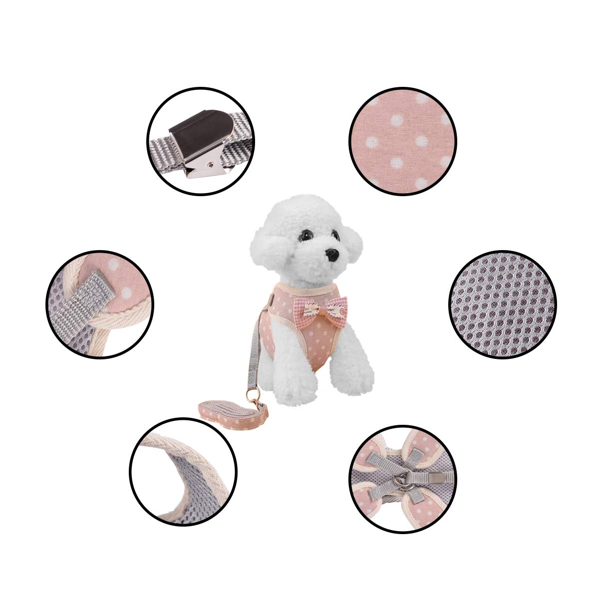 シュシュ型ハーネス(ピンクローズ)&リードセット、わんちゃん猫ちゃん用 Amazon | April Pets 快適なコットン犬&猫ハーネスリーシュセット