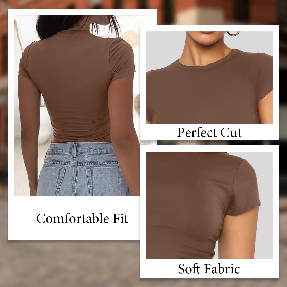 flintronic Maglietta a Maniche Corte Donna, Maglietta Basic da Donna Girocollo, Manica Corte Basic da Donna Aderente, T-Shirt Basic Crop Top Camicetta Estetica