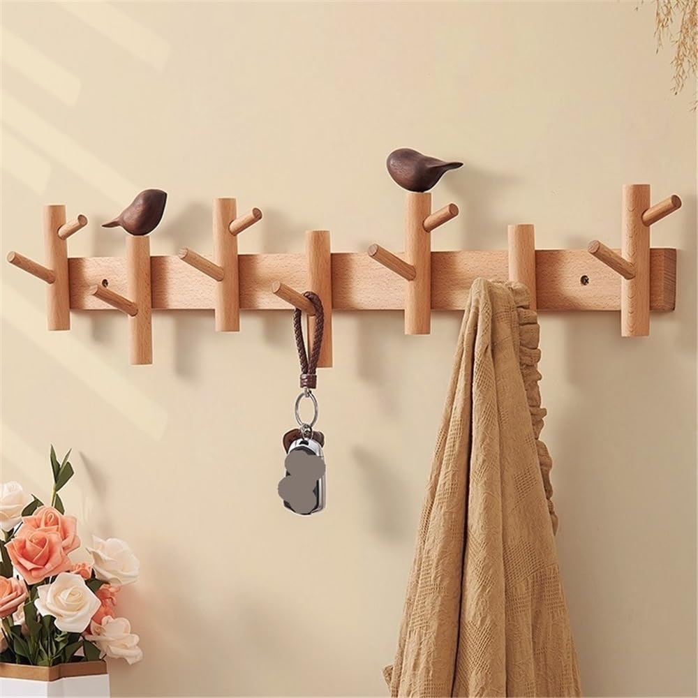 Gain de place Porte-manteau mural en bois créatif for porte d'entrée, porte-manteau, porte-clés, crochets for chapeaux(Petit)
