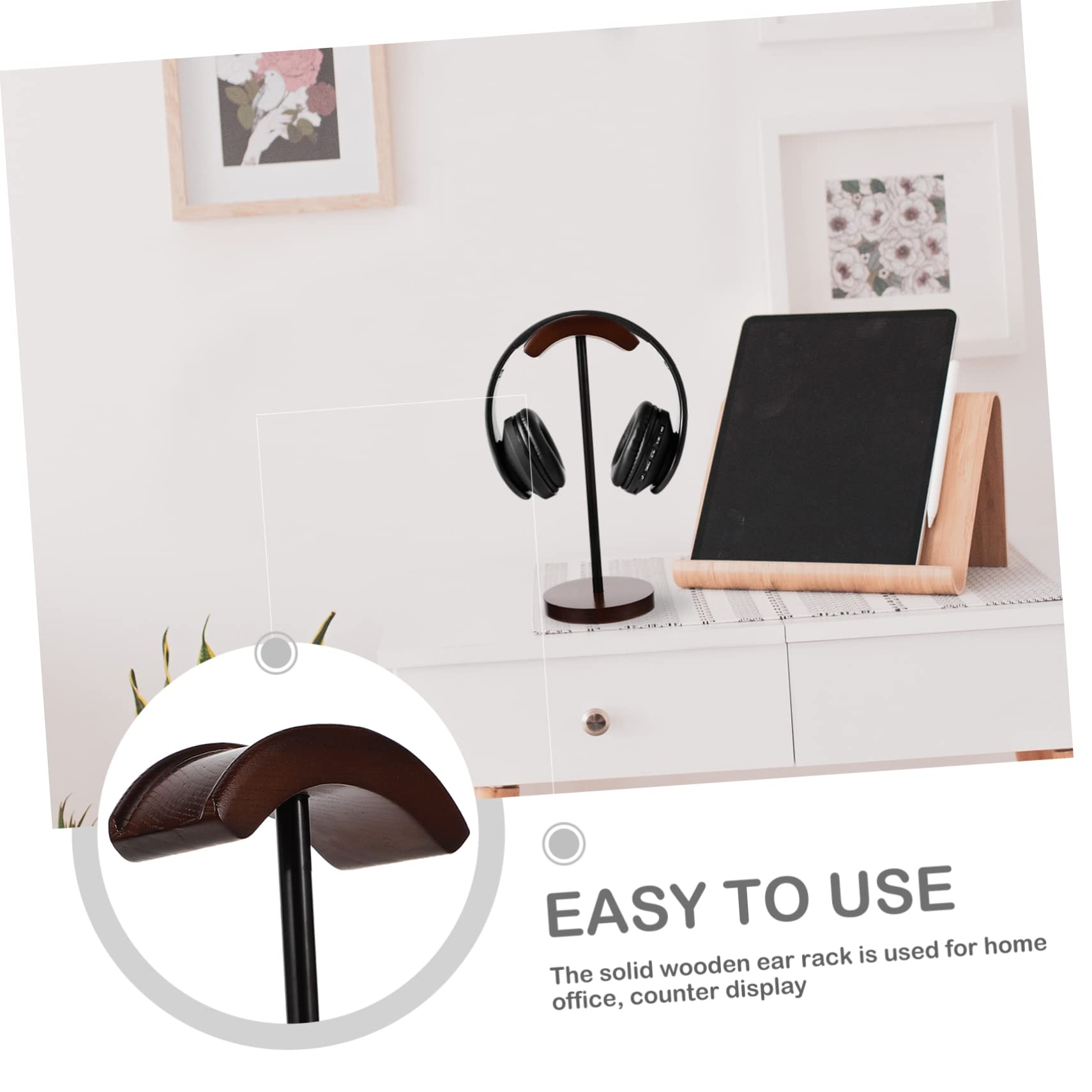 VILLCASE Supporto per Cuffie da Scrivania in Legno Struttura in Metallo, Appoggio per Auricolari Over-ear, Organizer per Scrivania