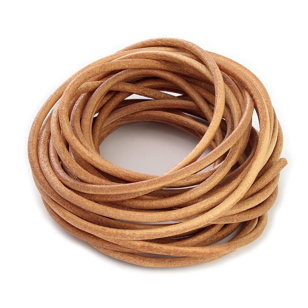 Cuerda de piel redonda de 3mm en color marrón, cordón de cuero auténtico, 5 metros