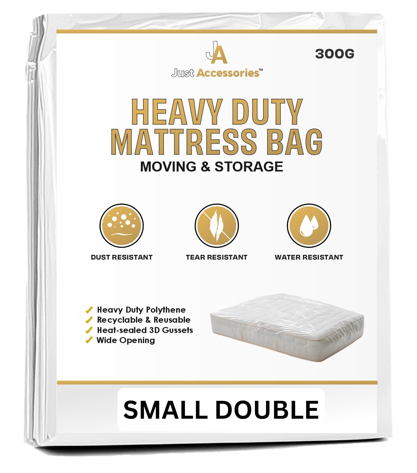 Just Accessories® 4ft Small Double Heavy Duty Mattress Bag For Storage Moving Removal Mattress Polythene Protector Cover