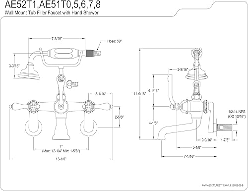 Miniatura 2 de Kingston Brass AE51T8 - Grifo de bañera vintage, níquel cepillado, 13.13 x 7 x 11.5 pulgadas