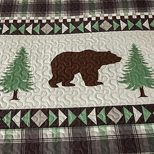 Junsey Cabin Bear Quilts Set Full/Queen Size, Lightweight Plaid Bedspread Coverlet Rustic Lodge Bedding Forest Tree Bed Sheet With Pillowshams (Beige Brown, Full/Queen) #TOP3