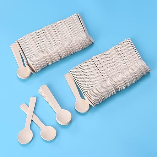 Miniatura 8 de HEMOTON 200 cucharas de madera para helado desechables de madera para cubiertos de mesa, cucharas de postre y yogur congelado, biodegradable,