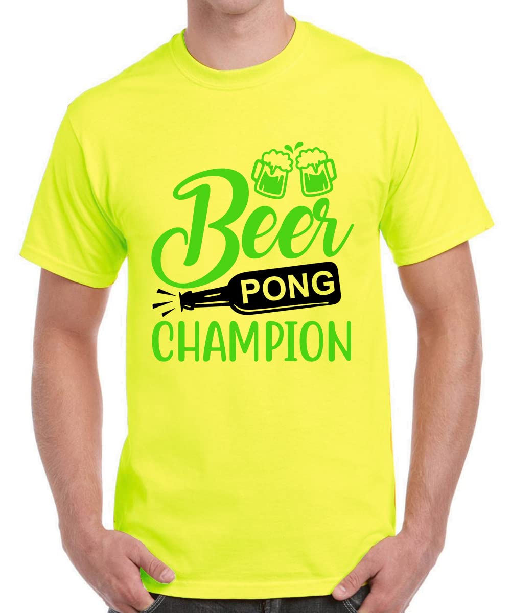 CaseriaMen's Round Neck Cotton Half Sleeved T-Shirt with Printed Graphics - Beer Pong Champion