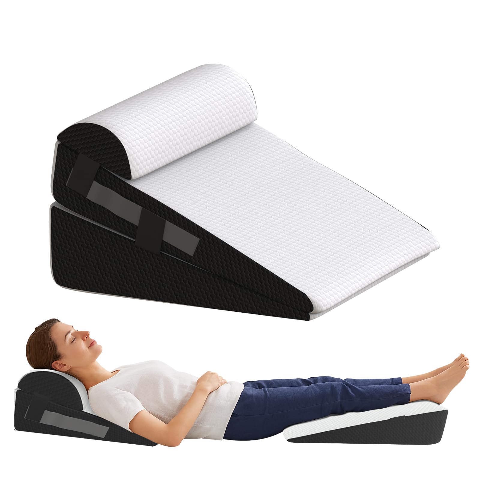 CareFoam 3-Piece Orthopedic Bed Wedge Pillow Set with India's First 10-in-1 Design. High-Density Memory Foam aids Sleep, Reading and Leg Elevation, Easing Acid Reflux, GERD and snoring Relief.-image-4