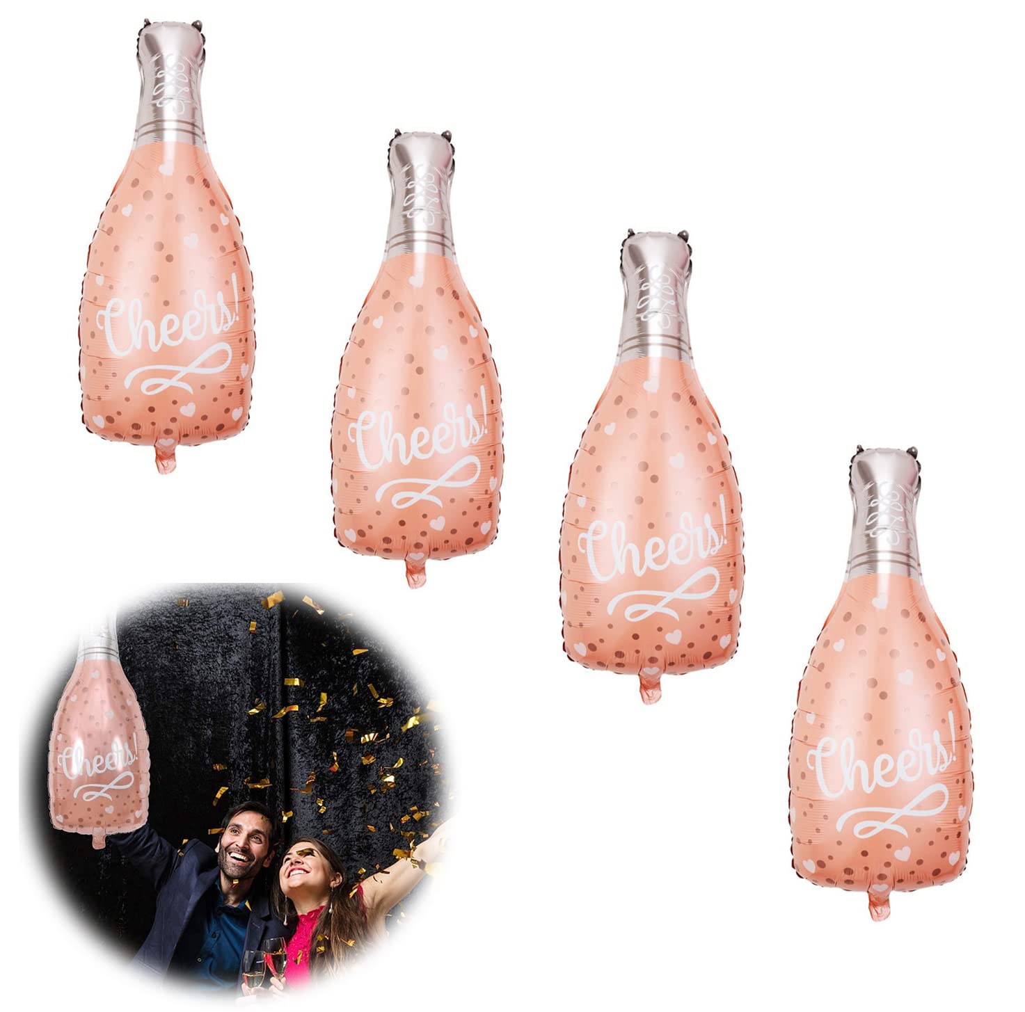 Foil Balloon, Aluminium Mylar Foil Balloons, Rose Gold Bottle Balloons, for Birthday Engagement Bachelorette, Party Bridal Shower Wedding Celebration, Anniversary Decorations, Party Supplies (4 Pcs)