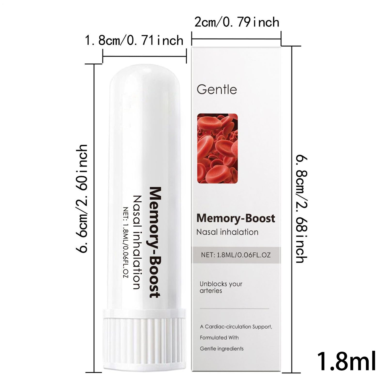 Memory Boost przenośny inhalator z przyssawką do nosa, dyfuzor do aromaterapii, świeże powietrze, miękkie składniki, kojący, 1,8 ml, do oddychania