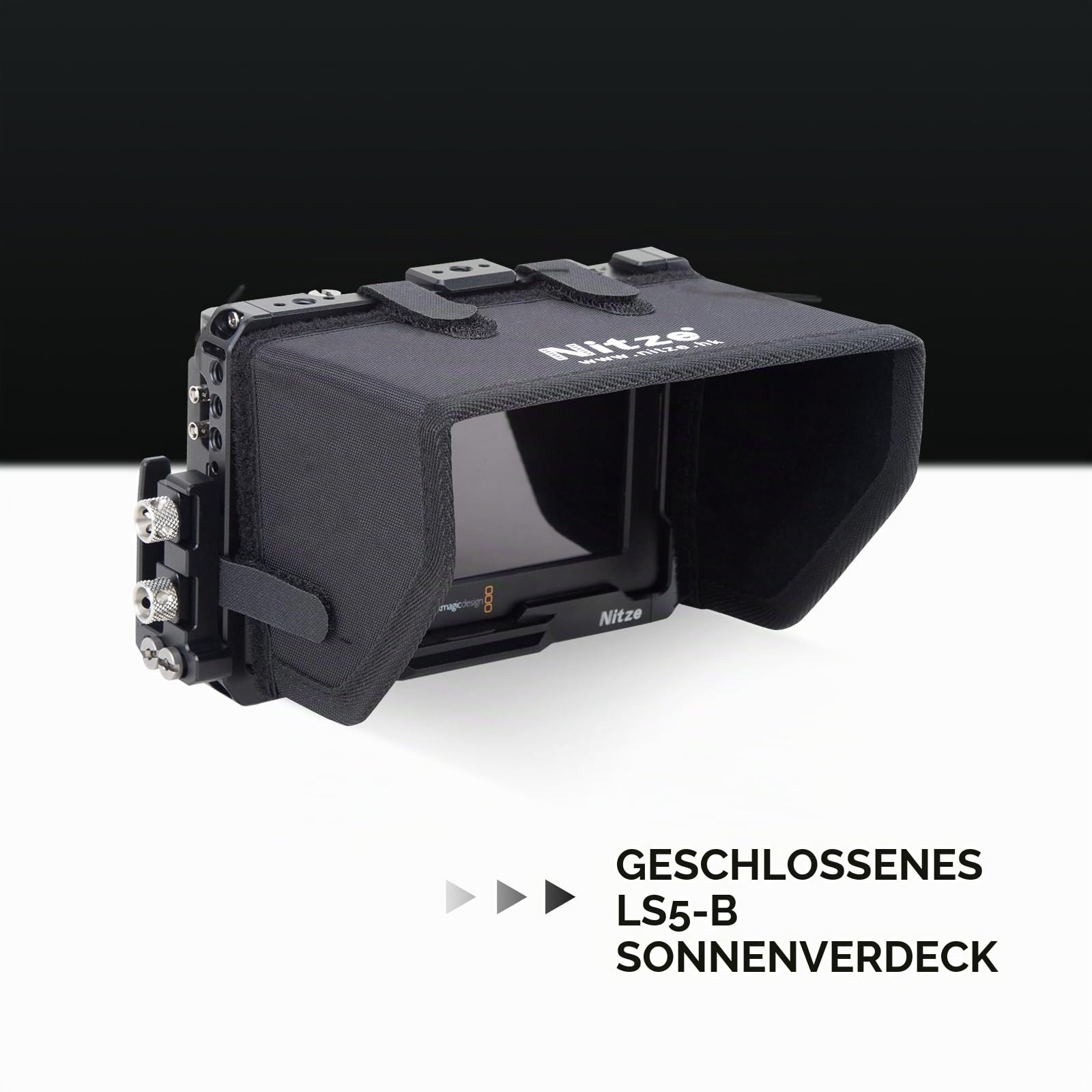 Nitze Cage Kit for Blackmagic Video Assist 5" 12G / 3G with Sunhood, HDMI and USB-C Cable Clamps - JT-B01B