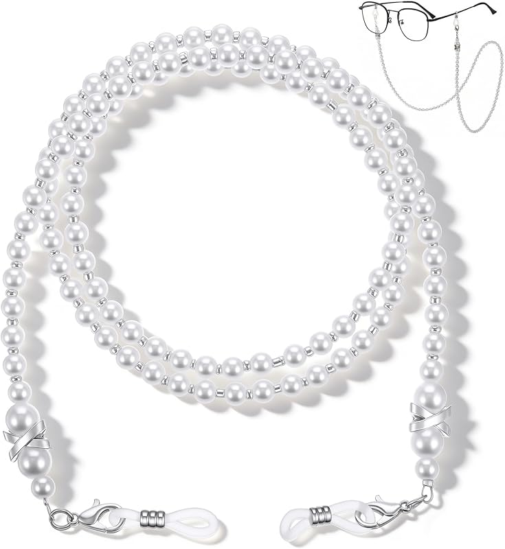 Cadena de lentes de perlas para mujer, Cadenas de lentes con cuentas de perlas para mujer