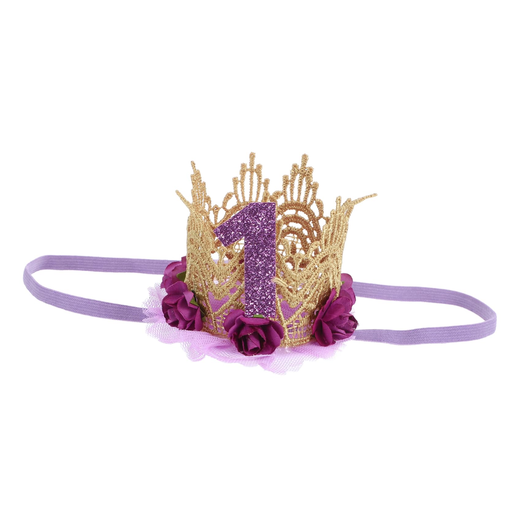 ibasenice Baby Girl Crown Headband for First Birthday 1st Birthday Hat Girl with Lace Rose Design Cloth Crown Hair Accessory