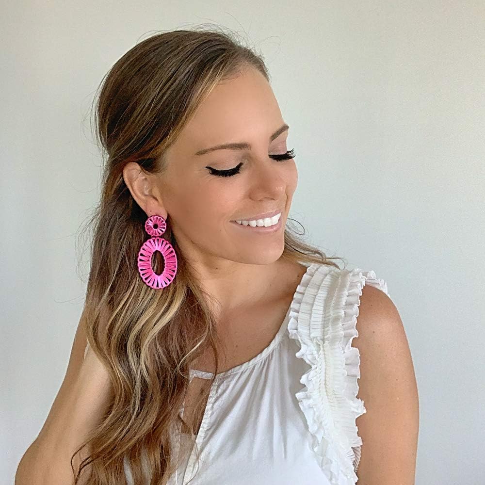 Statement Raffia Earrings Boho Drop Dangle Earrings for Women Handmade Fashion Earring Bohemian Gift Jewelry for Girls - Image 3