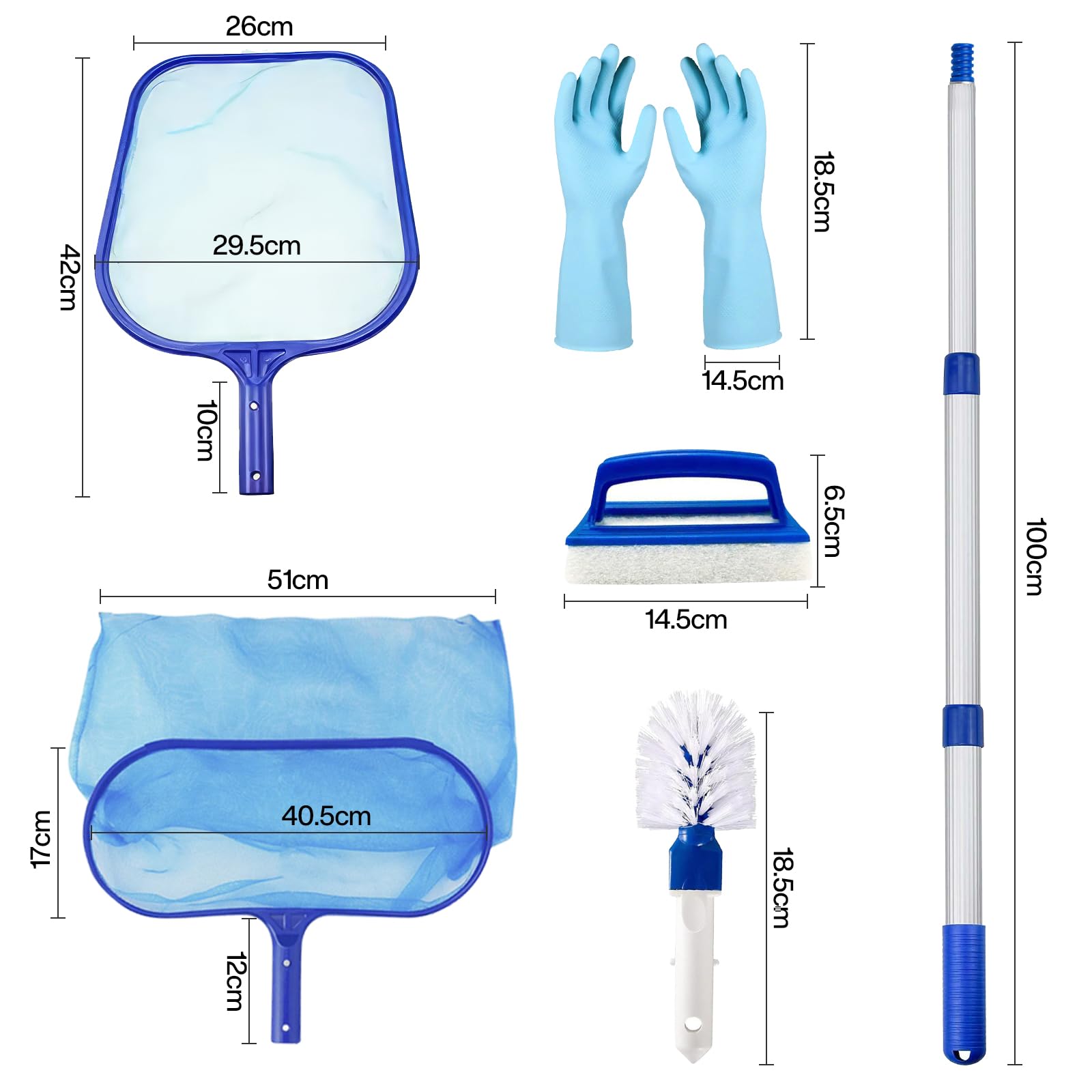 Red de Limpieza de Piscina, Kit de Limpieza Piscina con Red de Malla Fina y Mango de Aluminio, Mantenimiento Piscina, Recoge Tierra Arena Limo Hojas para Piscinas, Fuente, Pecera